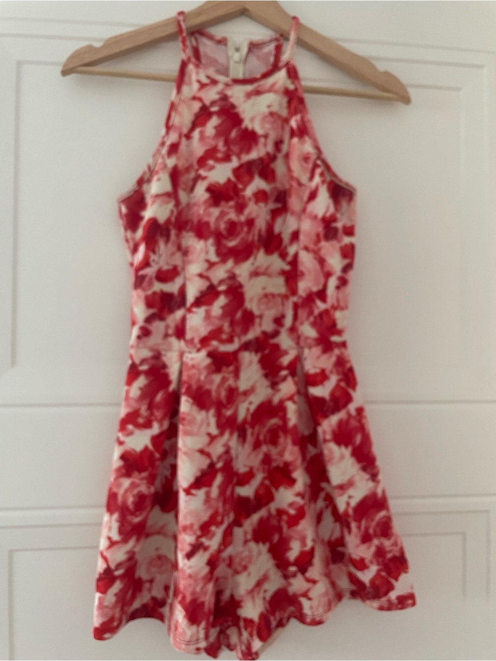 One Clothing Red Pink Watercolor Floral Halter Romper – Size XS